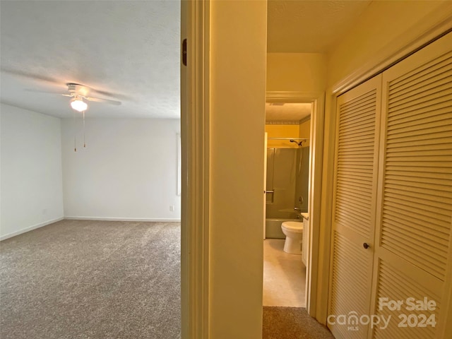 interior space featuring a textured ceiling and carpet flooring