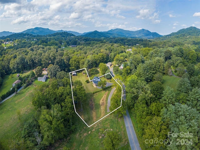 drone / aerial view featuring a mountain view