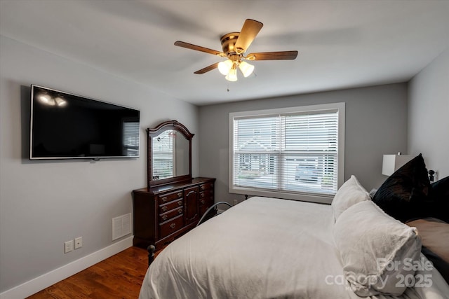 58 Greenwood Fields Dr, Asheville, NC 28804 - bedroom with visible vents, ceiling fan, baseboards, and wood finished floors