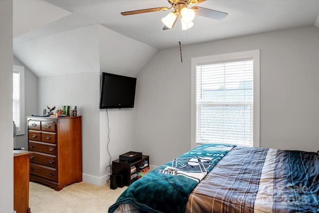 58 Greenwood Fields Dr, Asheville, NC 28804 - bedroom with light carpet, ceiling fan, baseboards, and vaulted ceiling