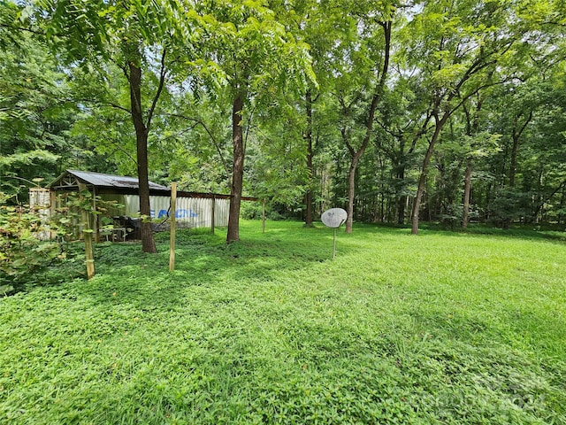 view of yard featuring an outdoor structure