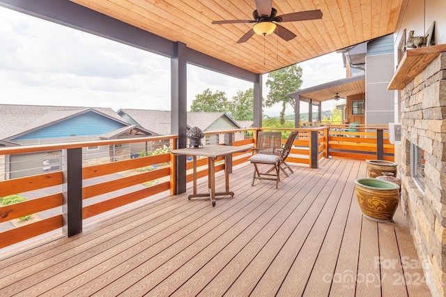 wooden deck with ceiling fan