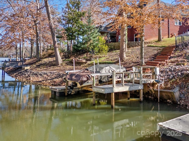 dock area featuring a water view