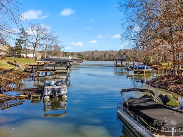 dock area featuring a water view