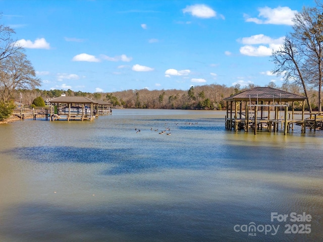 view of dock featuring a water view