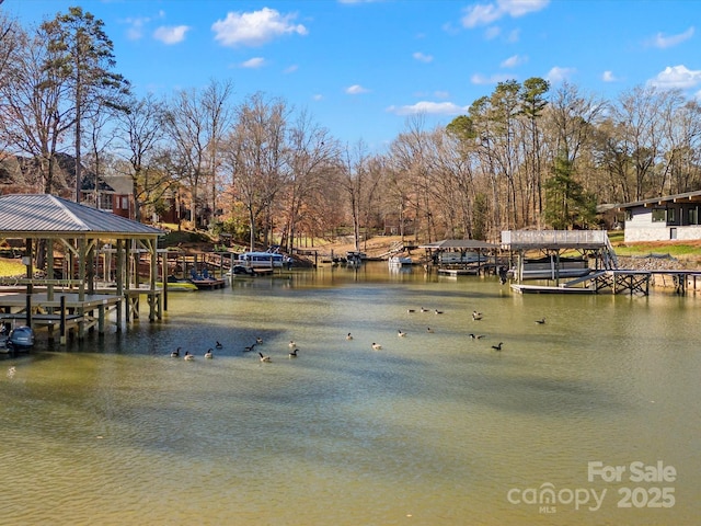 dock area featuring a water view