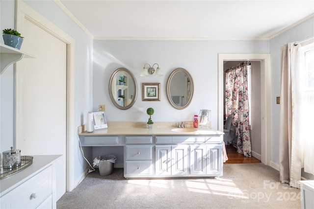 bathroom with crown molding and vanity