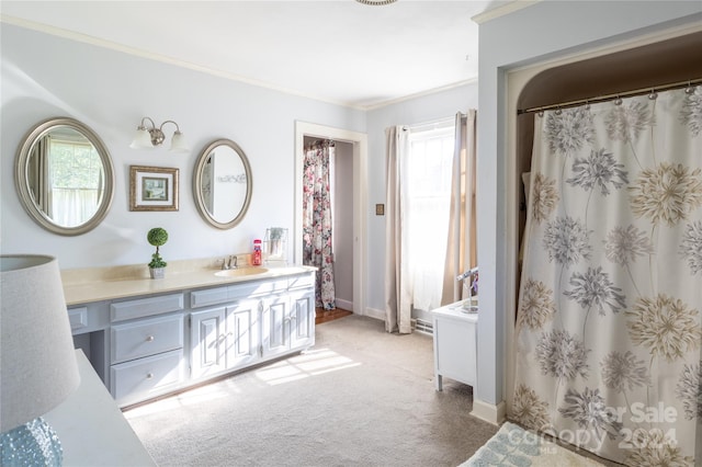 bathroom featuring crown molding and vanity