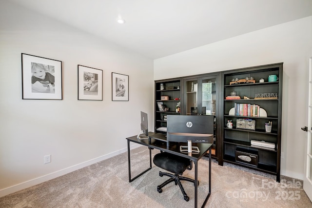 view of carpeted home office