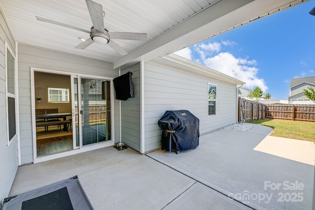 view of patio / terrace featuring ceiling fan and area for grilling