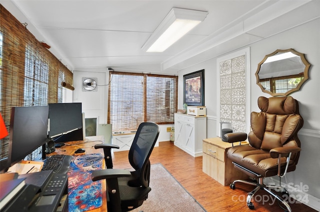 home office with light wood-type flooring