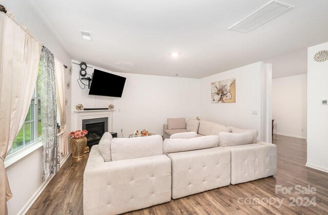 living room featuring dark hardwood / wood-style flooring