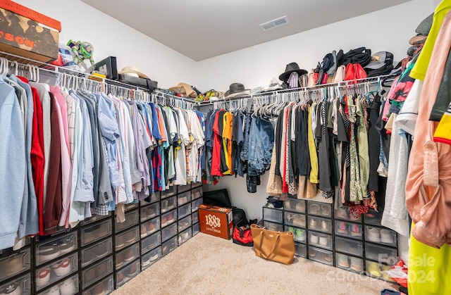 walk in closet featuring carpet flooring