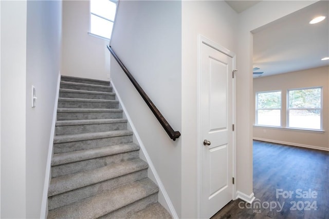 staircase featuring hardwood / wood-style floors