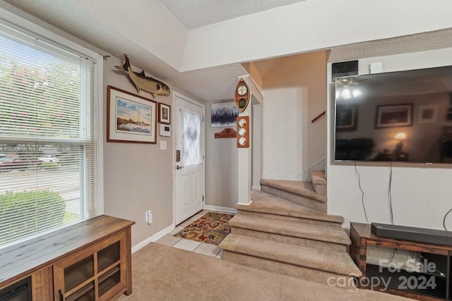 carpeted foyer with a wealth of natural light