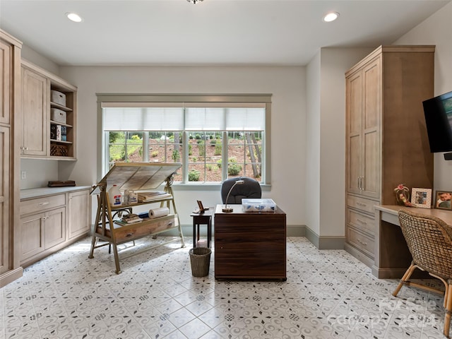 office with light tile patterned floors