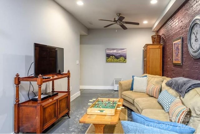 living room with ceiling fan