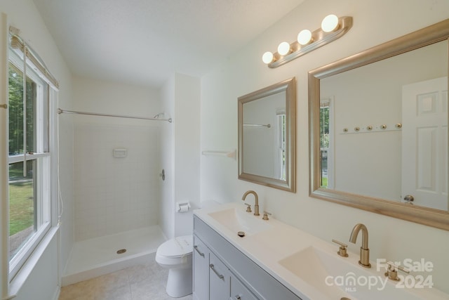 full bath featuring toilet, a healthy amount of sunlight, a shower stall, and a sink