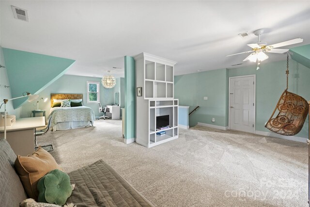 bedroom with carpet flooring, visible vents, and baseboards