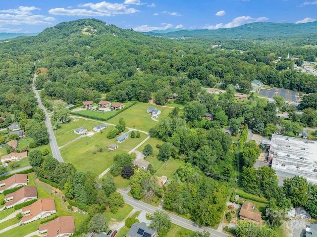 drone / aerial view featuring a mountain view