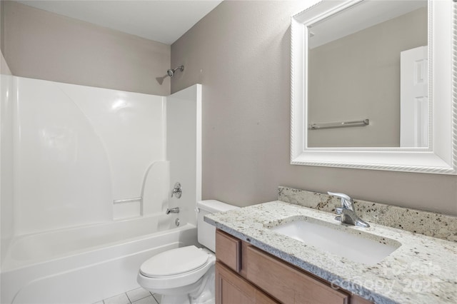 full bathroom with tile patterned floors, shower / washtub combination, vanity, and toilet