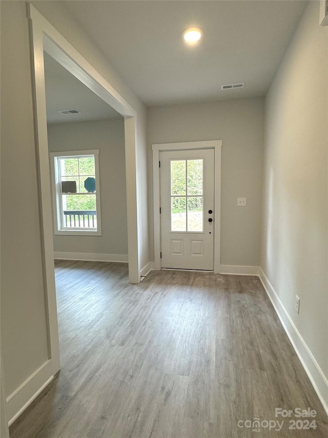 entryway featuring a healthy amount of sunlight and hardwood / wood-style flooring