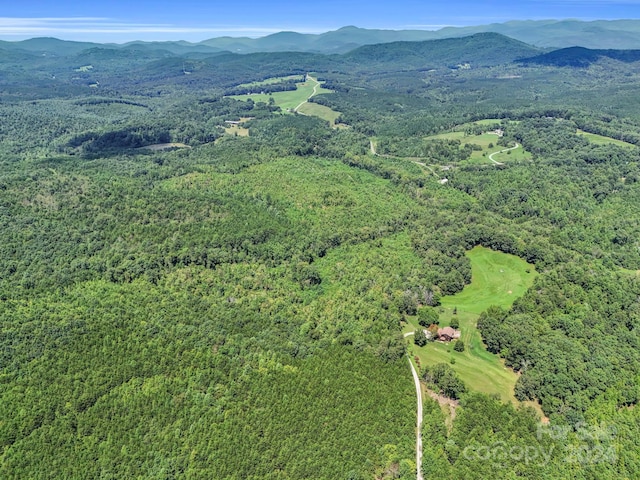 aerial view featuring a mountain view and a view of trees