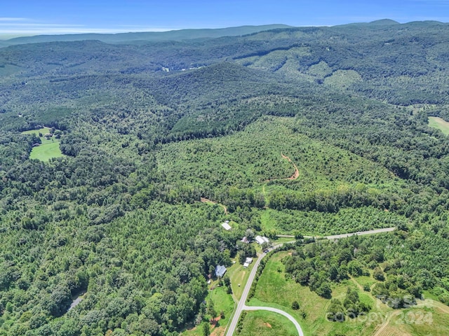 bird's eye view with a forest view and a mountain view