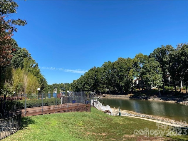 view of yard with a water view