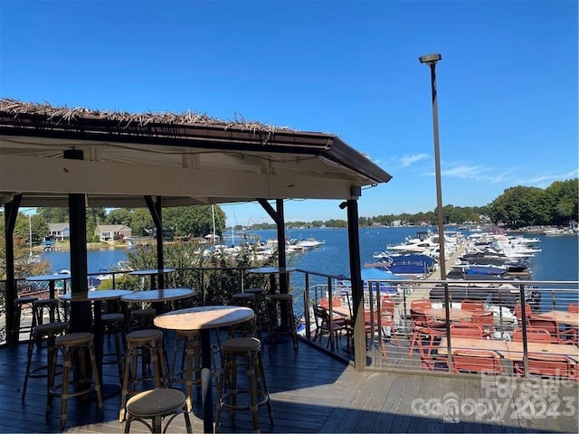 view of dock with a water view