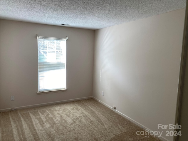 unfurnished room with light carpet and a textured ceiling