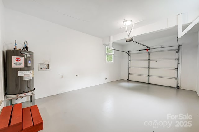 garage featuring a garage door opener and water heater