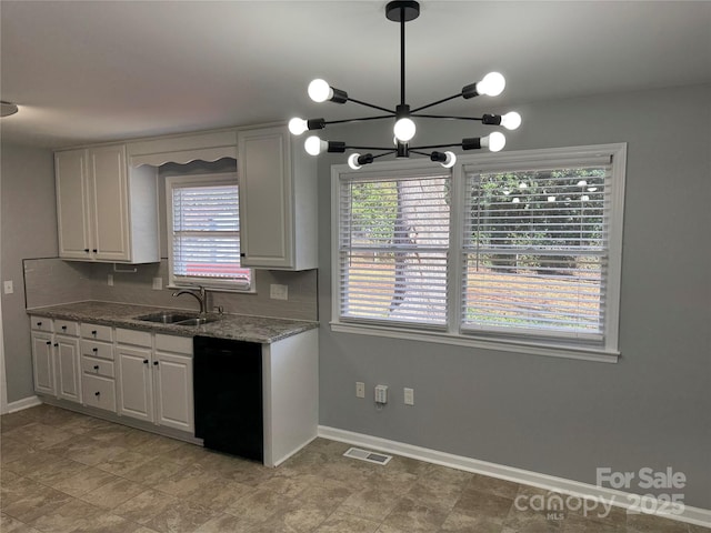 kitchen with white cabinets, a healthy amount of sunlight, sink, and dishwasher