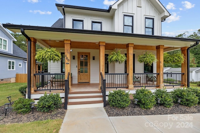 view of front of home featuring a porch and board and batten siding