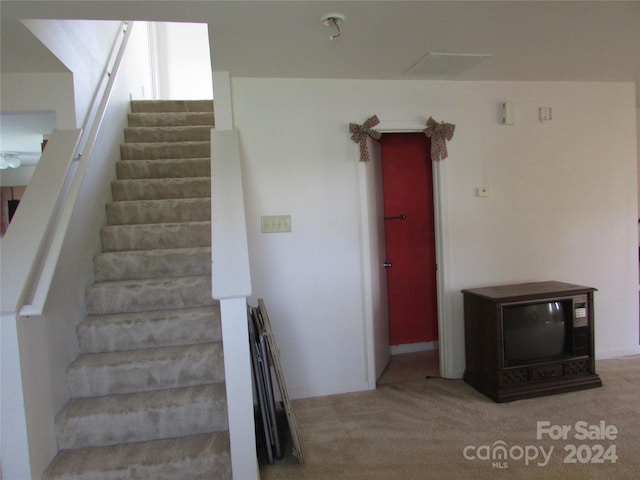 stairway with carpet floors