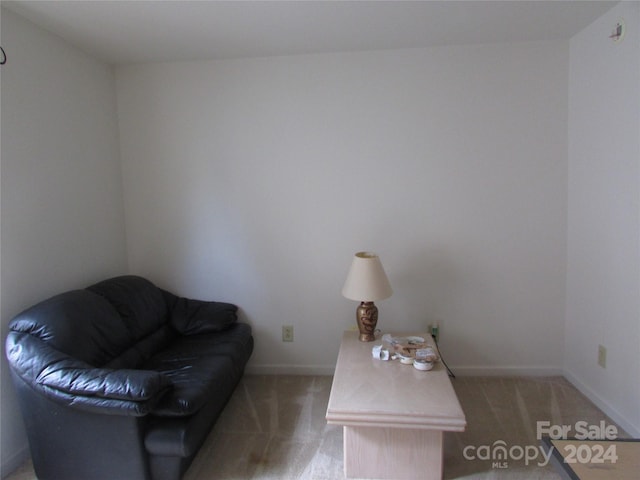 sitting room featuring light carpet