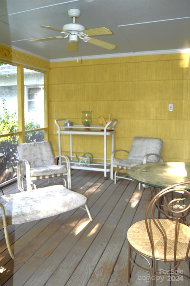 wooden terrace with ceiling fan