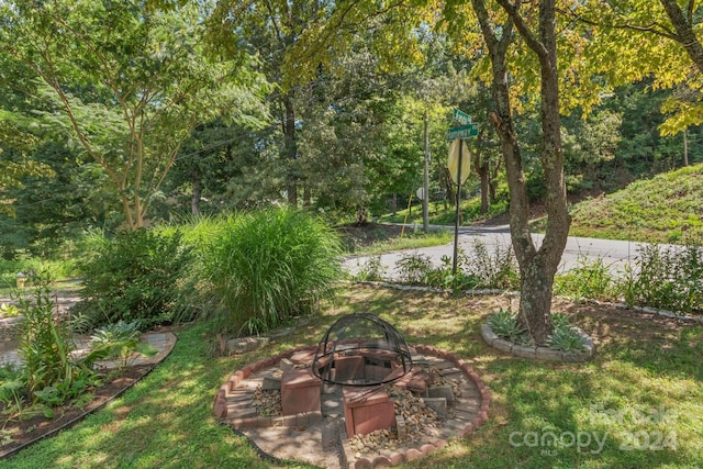 view of yard featuring a fire pit