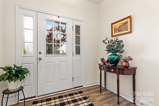 entryway featuring baseboards and wood finished floors