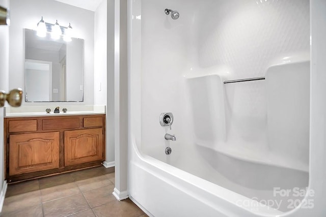 bathroom with shower / bath combination, vanity, and tile patterned floors