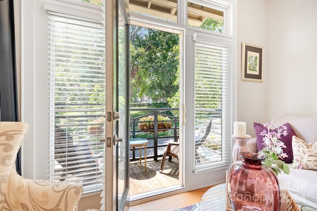 entryway featuring plenty of natural light and light hardwood / wood-style floors