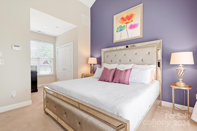 carpeted bedroom featuring a closet