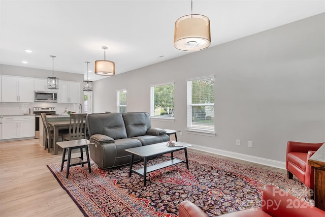 living room with light hardwood / wood-style flooring