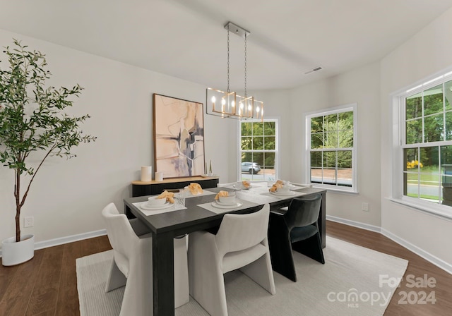 6034 Jepson Ct, Charlotte, NC 28214 - dining room featuring an inviting chandelier, wood finished floors, visible vents, and a wealth of natural light