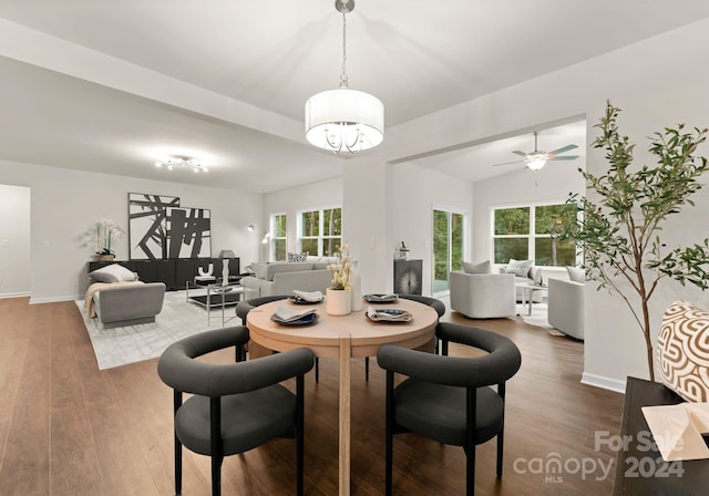 6034 Jepson Ct, Charlotte, NC 28214 - dining space featuring baseboards, wood finished floors, and a ceiling fan