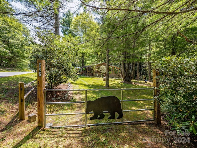 view of gate with a yard