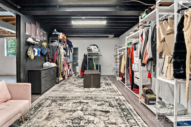 walk in closet featuring wood finished floors