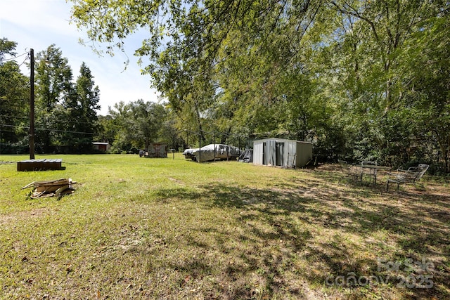 view of yard with a shed