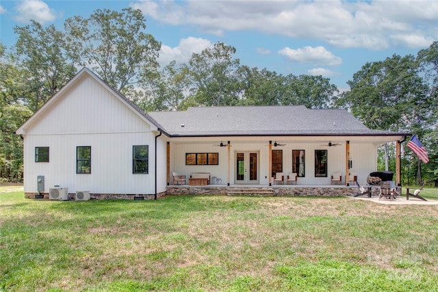 14941 Deer Hollow Dr, Gold Hill, NC 28071 - back of house featuring a patio, a lawn, french doors, and a ceiling fan