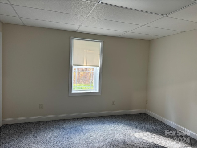 spare room with carpet and a drop ceiling